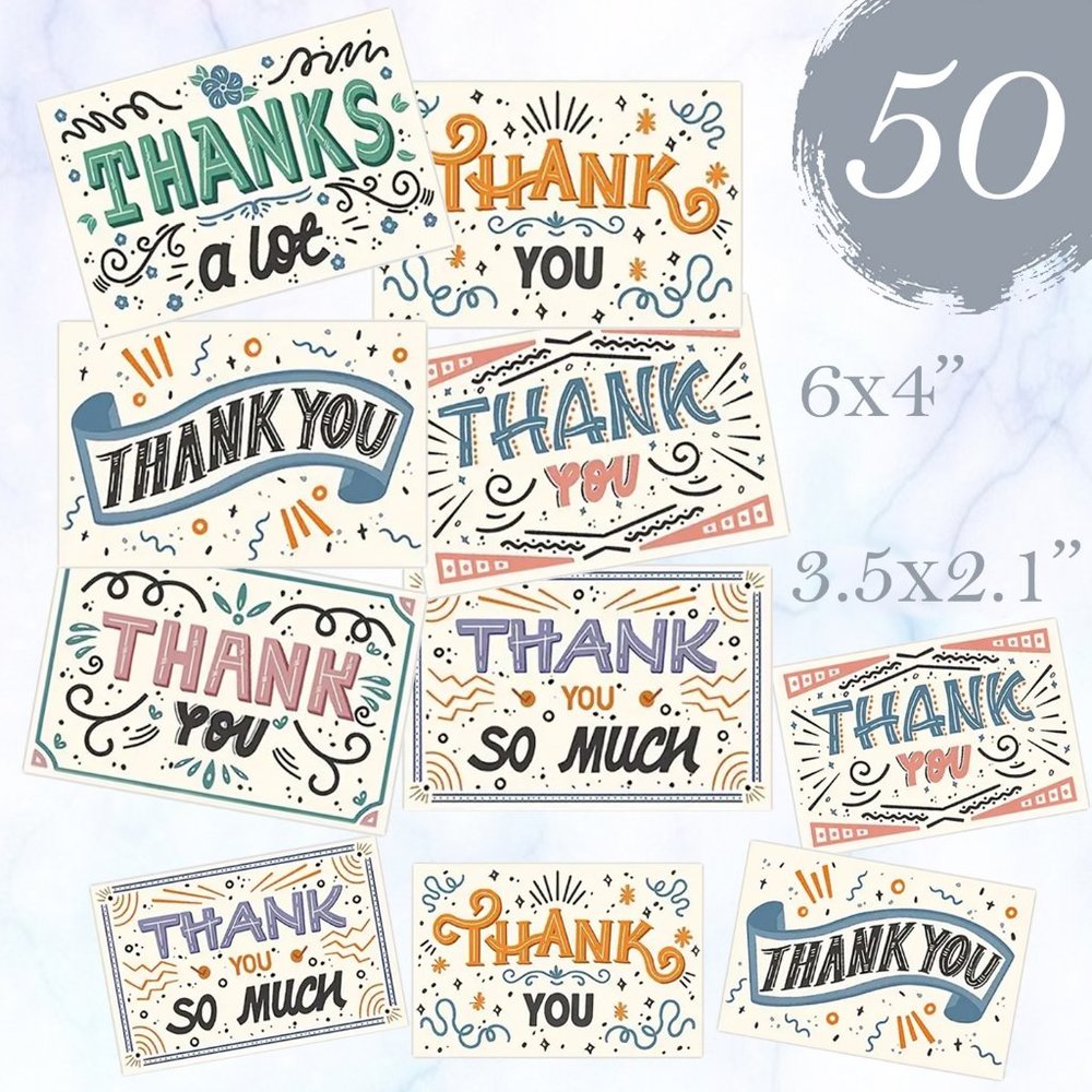 50  Pcs.Thank you Cards Assorted 6x4" & 3.5x2"
